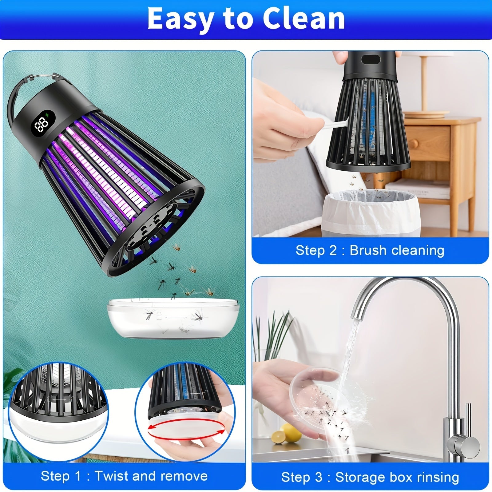 Электрическая лампа-убийца комаров USB перезаряжаемая уничтожитель насекомых для помещений и улицы