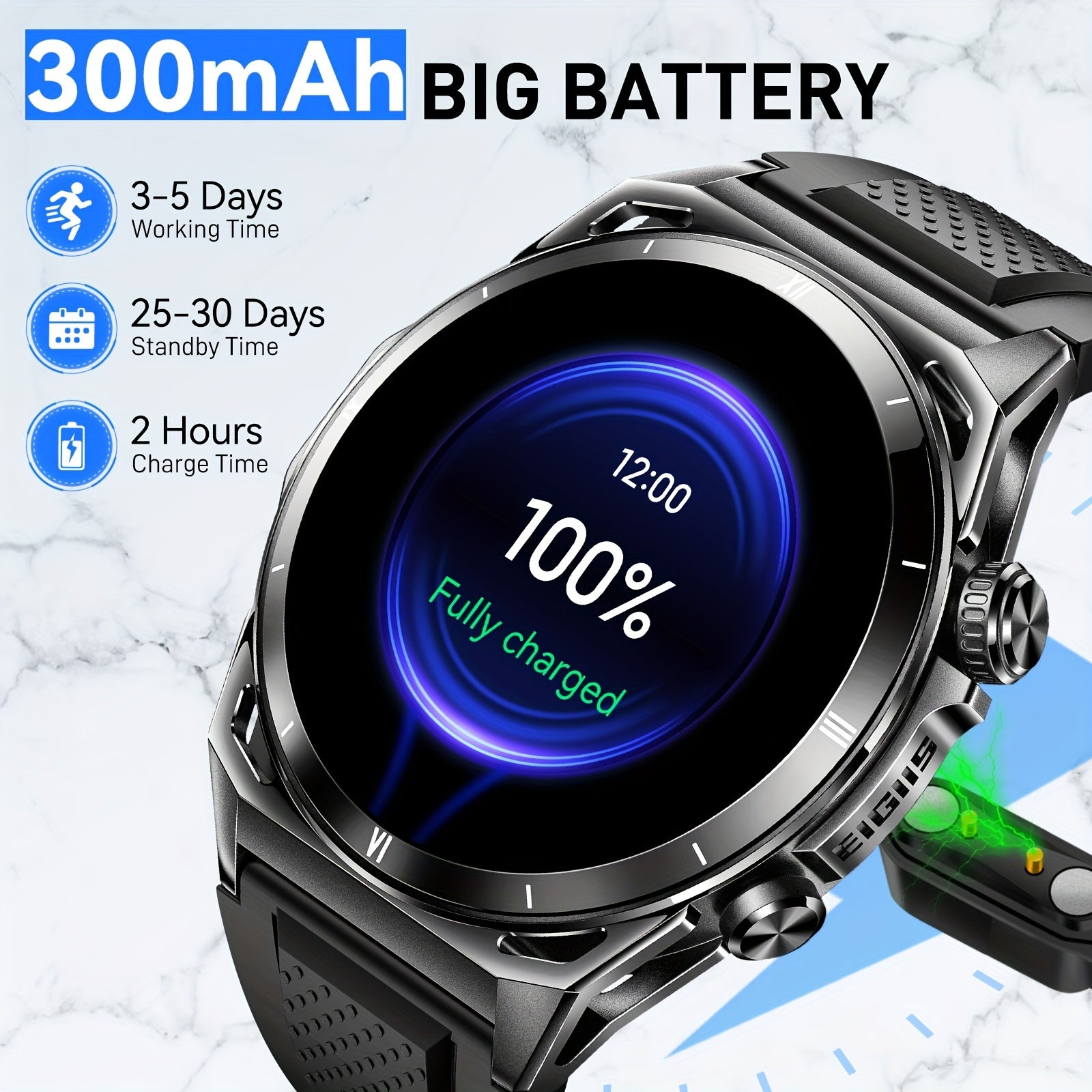Men's Smartwatch with AMOLED Display 3.63cm Fitness Tracker Call Answering Music Control