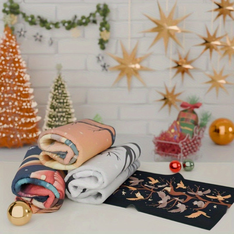 Set of 4 Polyester Kitchen Towels Reindeer Elk Design 45x66 cm Non-Woven