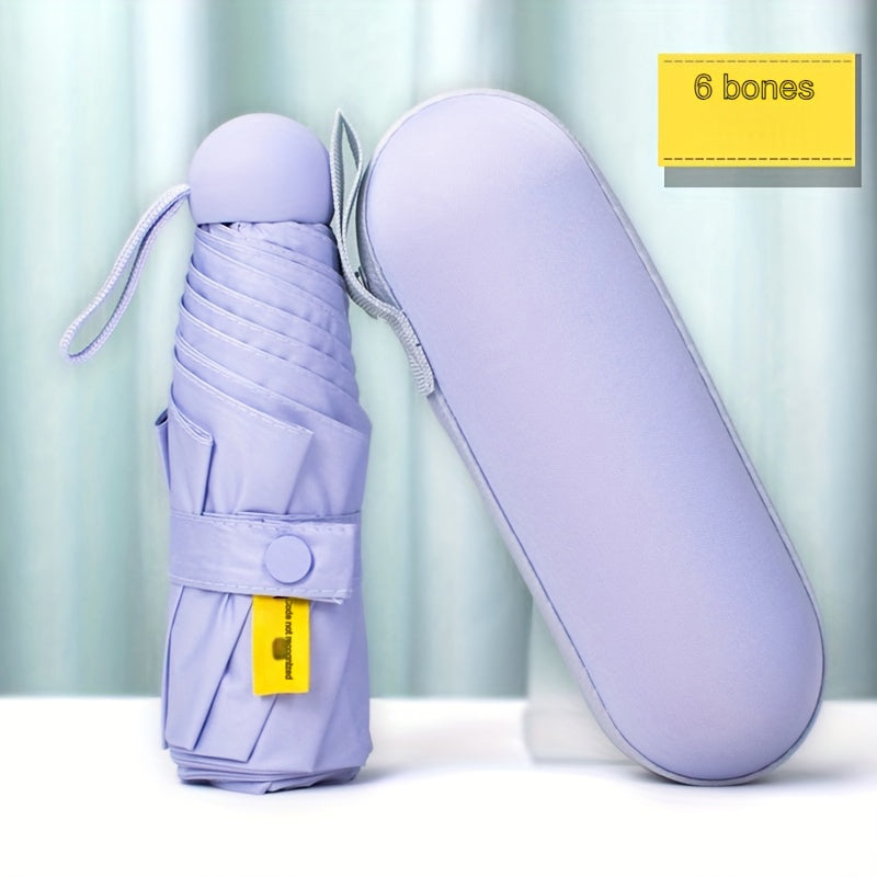 6-Rib Foldable Waterproof Pongee Umbrella with Plastic Handle and Storage Box