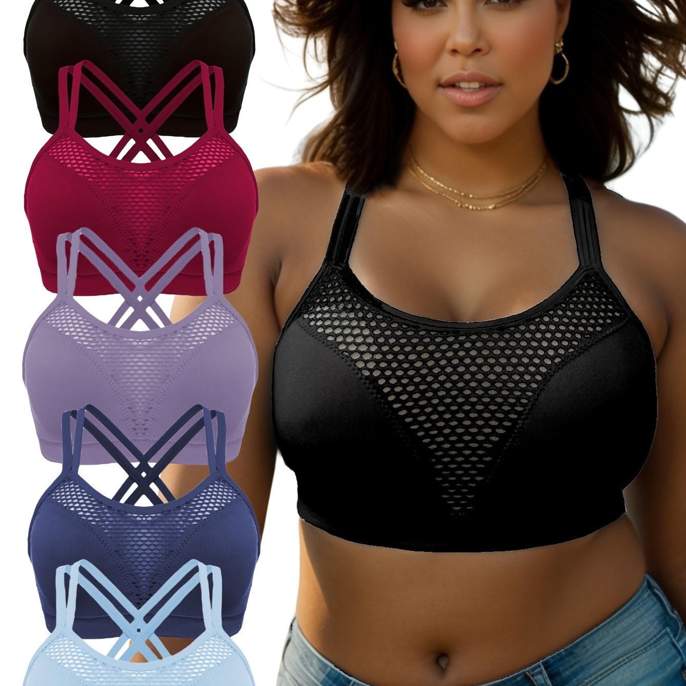 Plus Size Breathable Sports Bras for Yoga Running Gym with Removable Pads