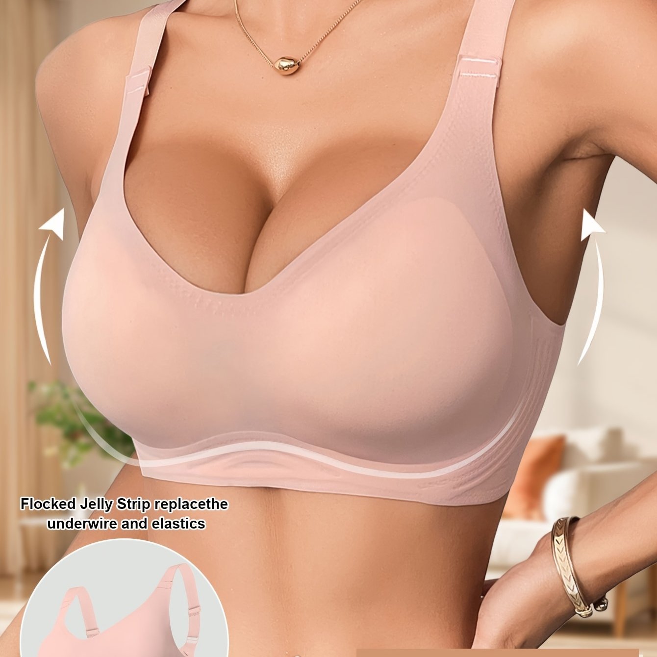 Women's Wireless Bra Full Coverage Polyamide Elastane Solid Color Knit Fabric Removable Pads