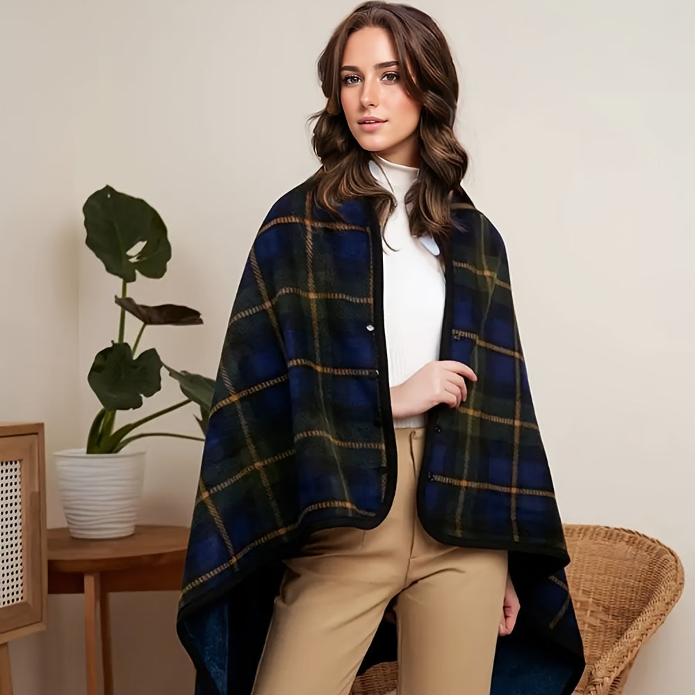 Plaid Polar Fleece Shawl Blanket for Autumn Winter Lounge and Office Use