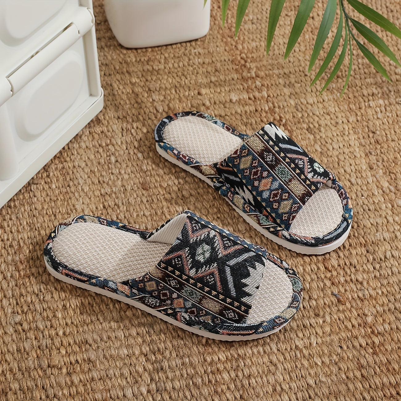 Unisex Linen Slippers Breathable Open-Toe Indoor Footwear with EVA Sole