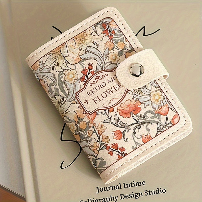 Floral Leather Credit Card Holder with Multiple Card Slots and Large Capacity