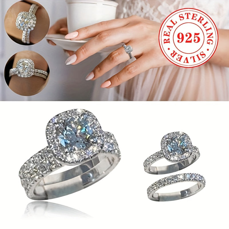Women's Silver Rings Set 2 Zirconia Engagement Wedding Jewelry Accessories