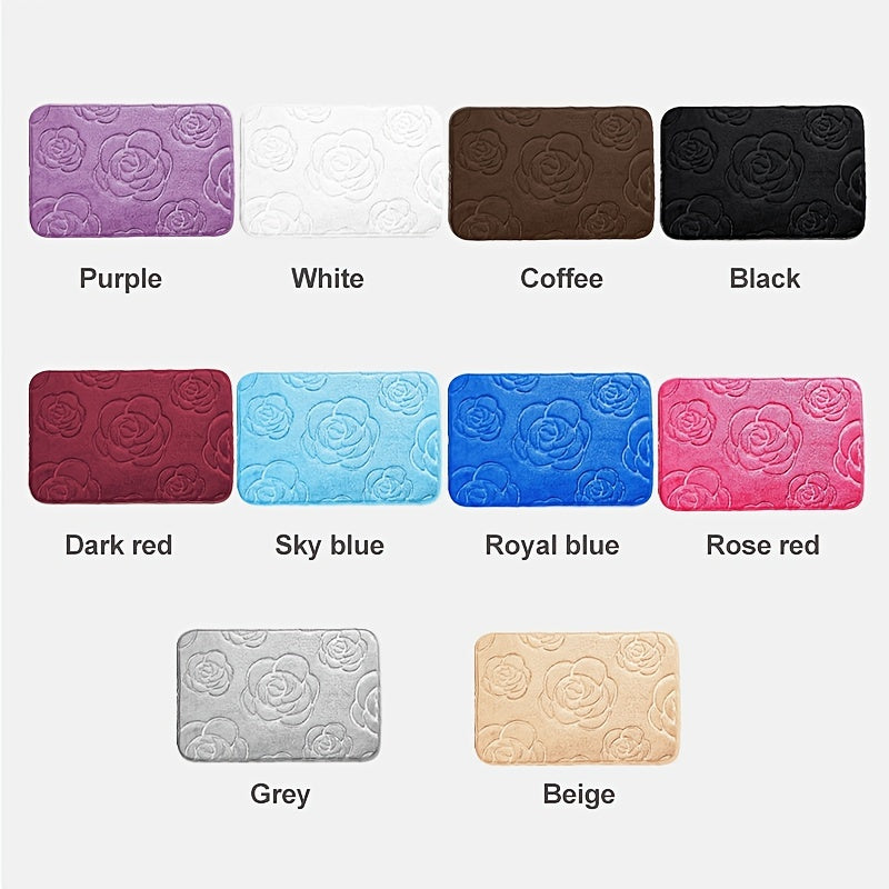 Blue and White Floral Bathroom Mat Plush Anti-Slip Absorbent Soft Rug