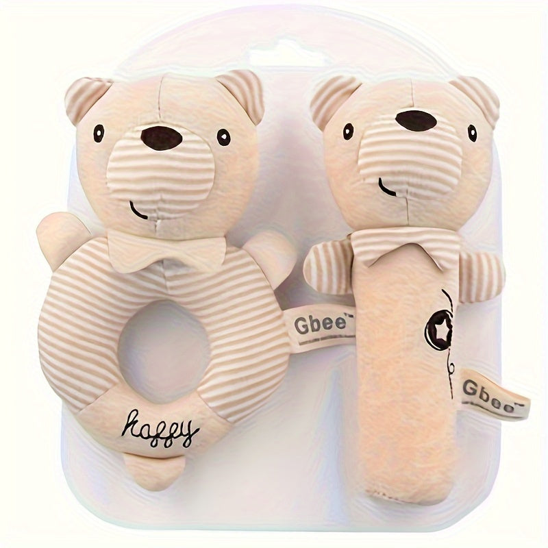 2 ta paxta rattles to'plami, 0-1 yoshdagi bolalar uchun yumshoq tutqichli o'yinchoqlar, shirin qo'ng'iroq ovozlari bilan, bej rangda - chaqaloqlar uchun mukammal qulay o'yin do'stlari