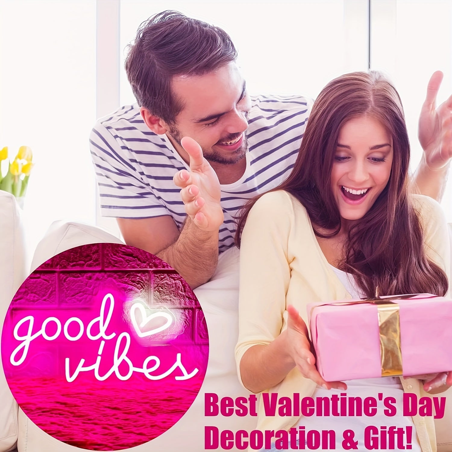 Neon Sign with Warm Yellow and Pink LED Lights 39.88cm x 20.07cm USB Powered Adjustable Brightness for Parties Weddings Clubs Bars Game Rooms Cafes