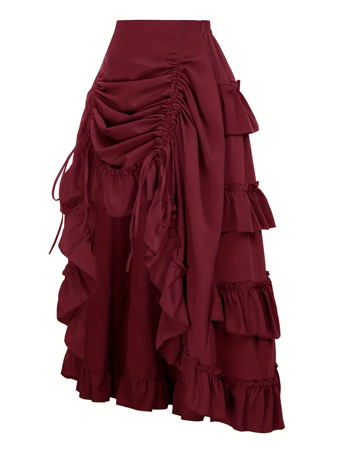 Women's Black Tiered Ruffled Hem Skirt with Elastic Waist for Formal Casual