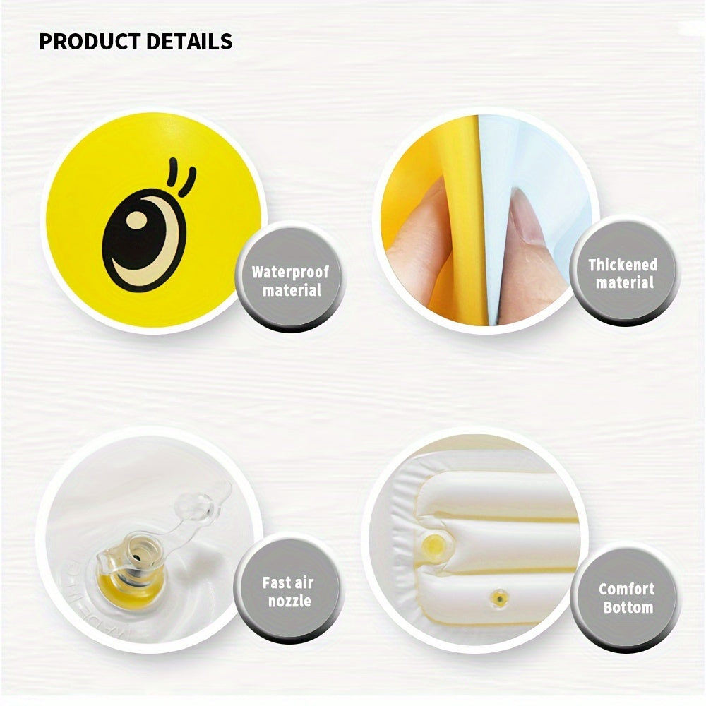 Bolalar uchun mo'ljallangan qulay shishiriladigan vannalar - Mustahkam PVC materialdan tayyorlangan, jonli ko'k rangda va qo'llab-quvvatlovchi orqa tayanchni o'z ichiga oladi.