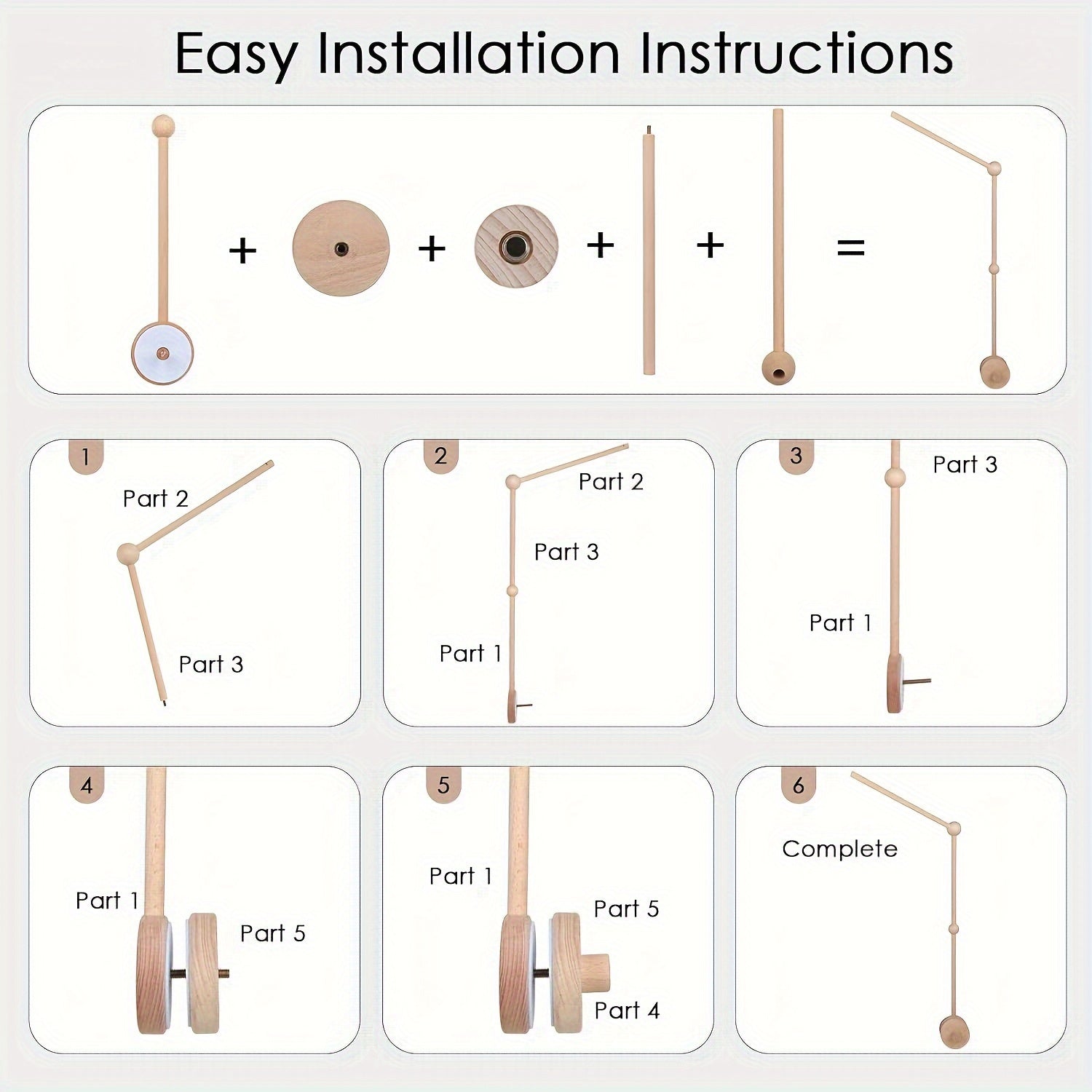 Soporte de pared de madera para móvil con colgadores ajustables y fijos para decoración de habitación