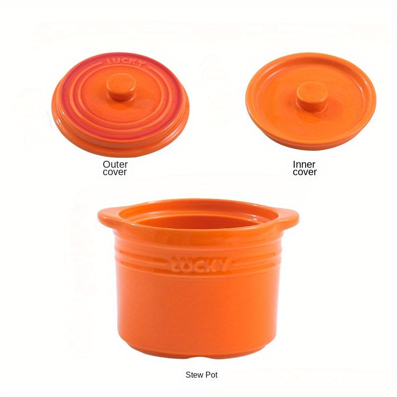 Ceramic Soup Pot with Double Lids for Home Use Egg Steamer and Stew Bowl