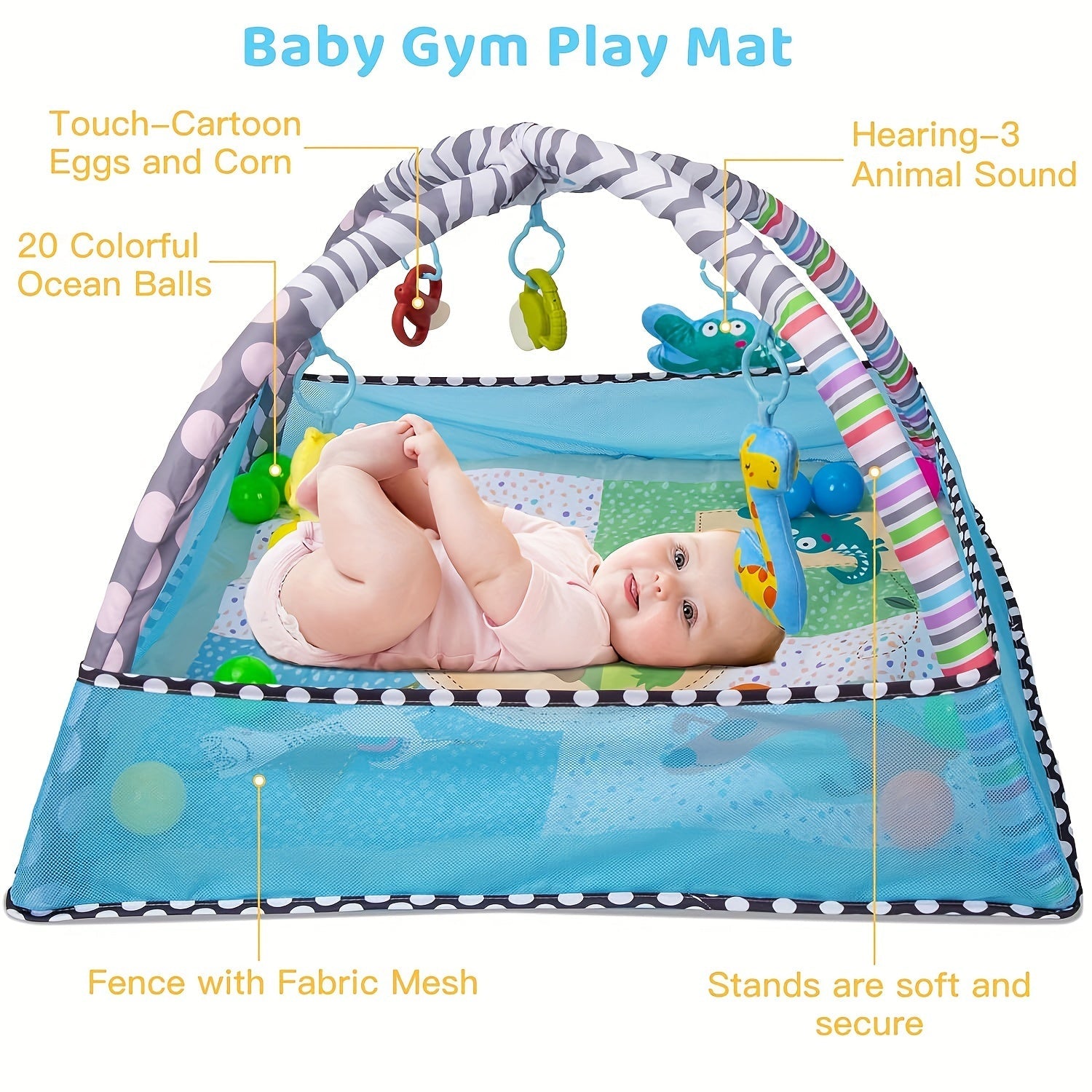Large Baby Activity Center with Sensory Dolls and Play Mat for Tummy Time