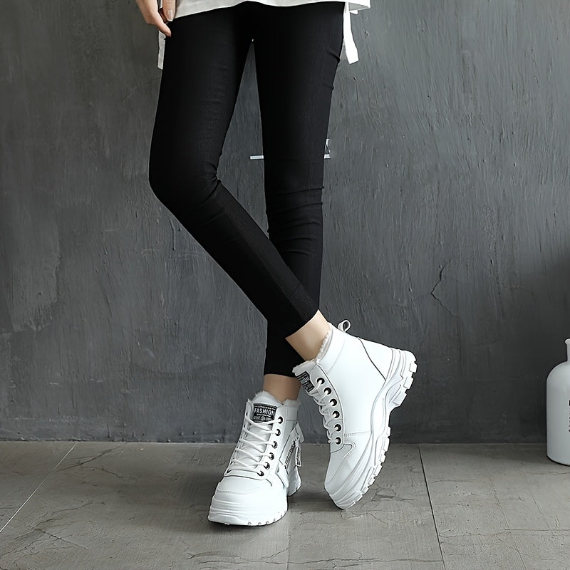 Women's Fleece-Lined Ankle Boots Black White Winter Outdoor Shoes