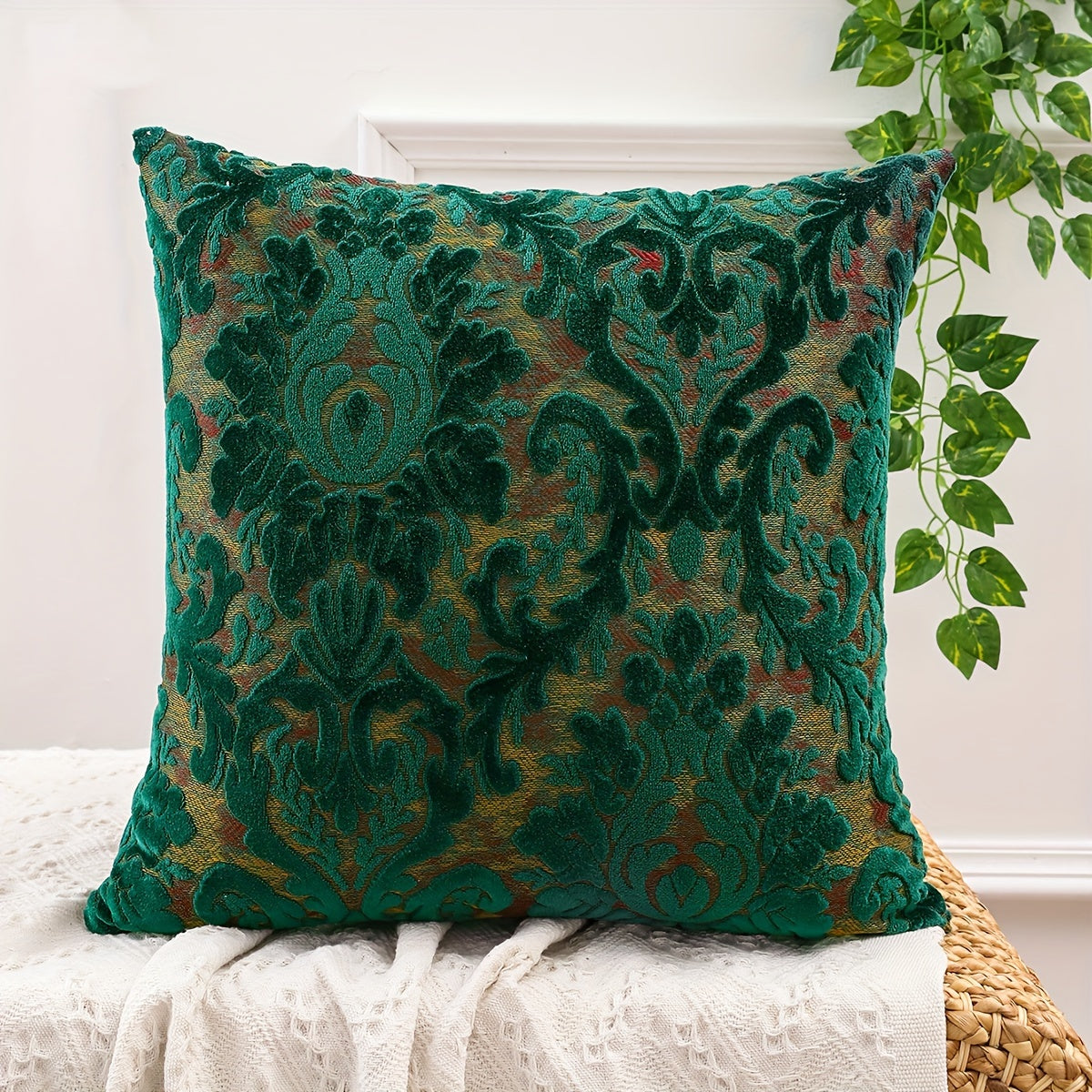 Set of Two Tropical Plant Polyester Chenille Jacquard Throw Pillow Covers for Living Room Decor