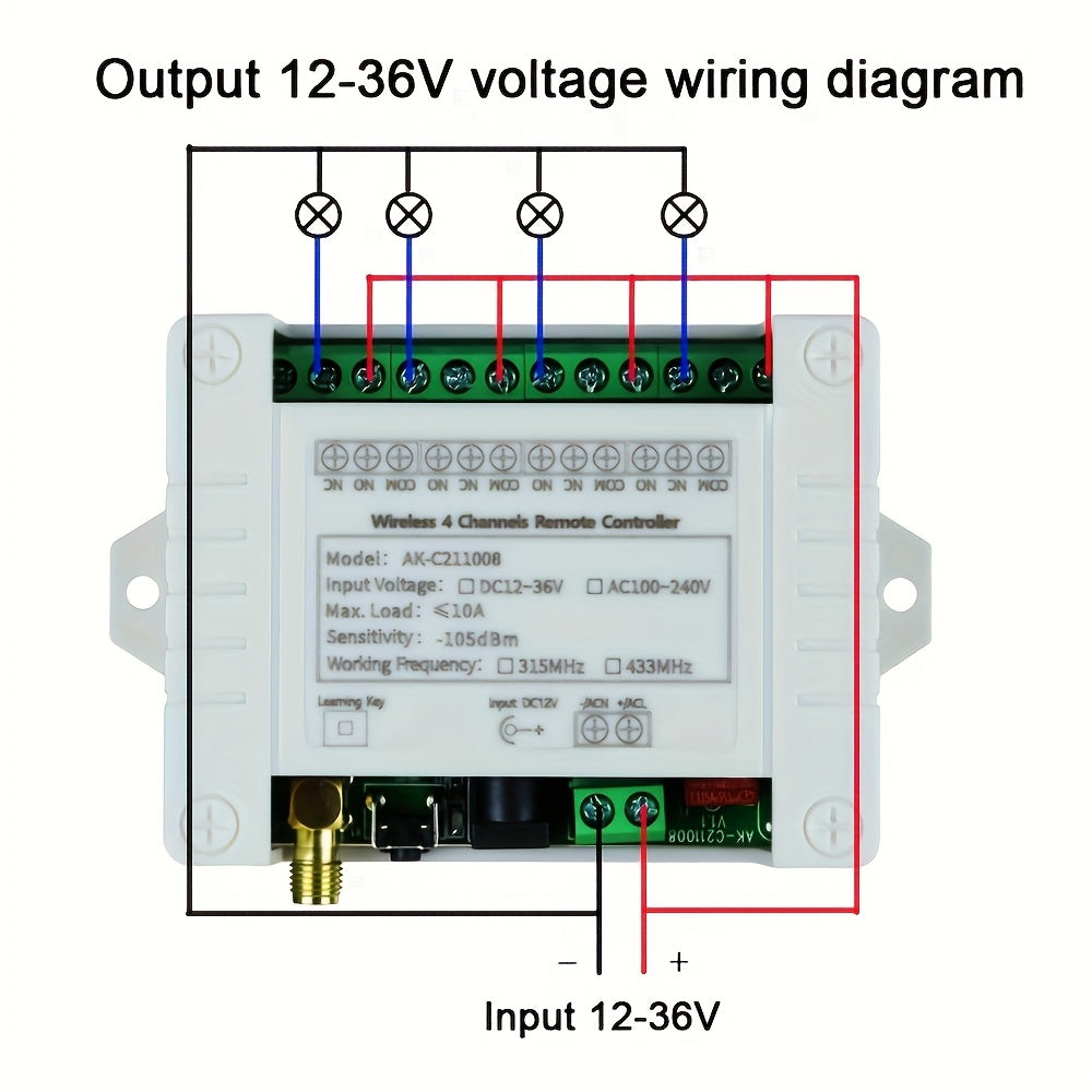 Interruptor de relé inalámbrico de 433MHz, 4 canales, 10A, control remoto de pared para cableado eléctrico