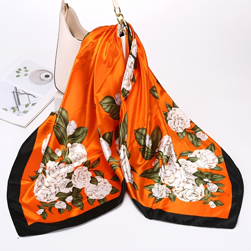 Women's Square Scarf with Vibrant Print Lightweight Windproof Sun-Protective Fashion Accessory