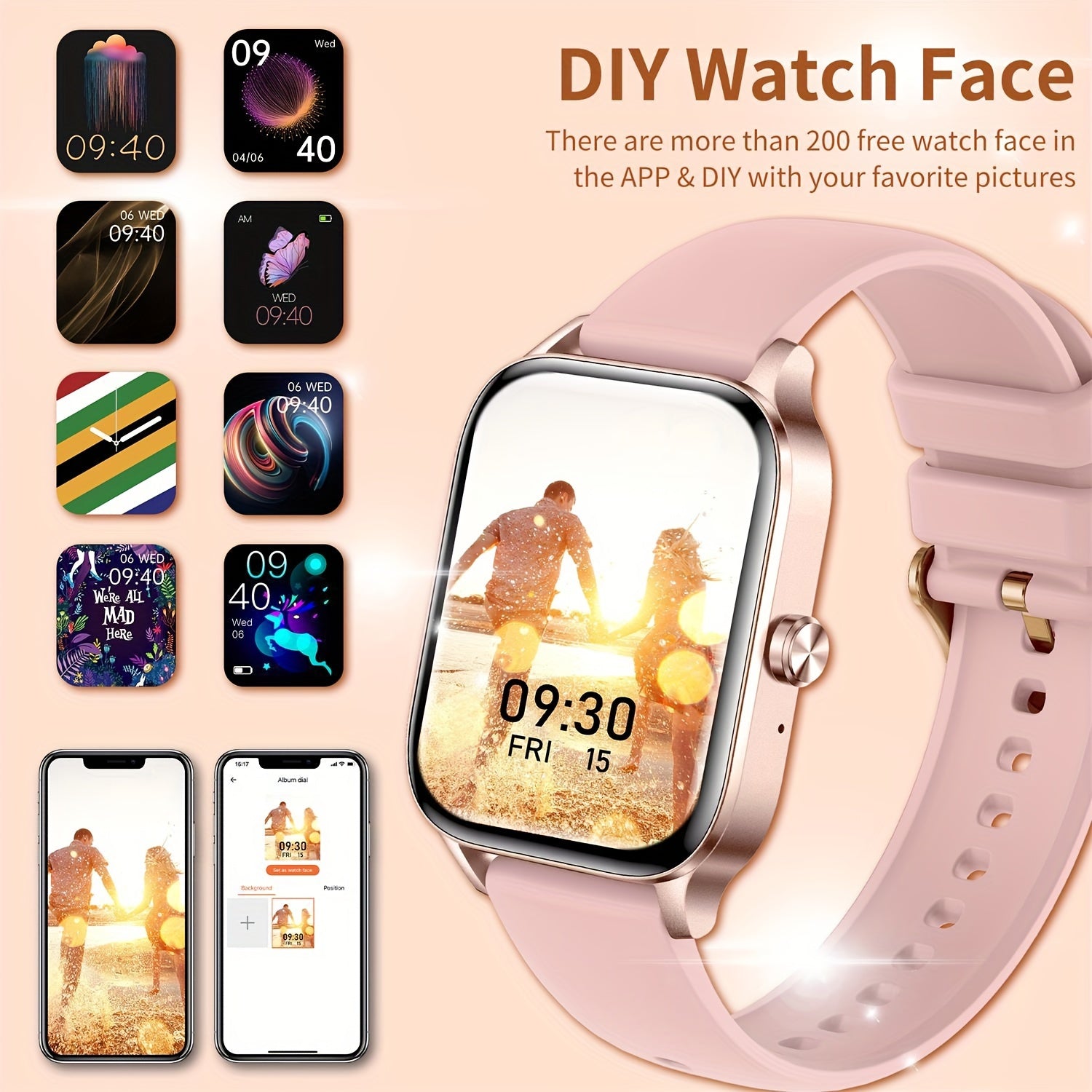 Smart Watch for Women and Men with 1.85 Inch HD Screen Fitness Tracker Calls IP68 Waterproof AI Voice Weather Reminders