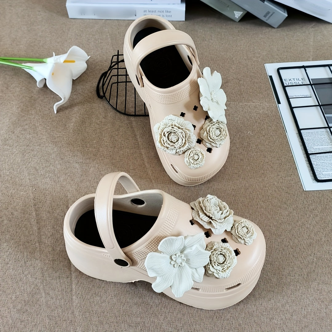 Women's Gothic Mule Shoes Flat Heel Non-Slip Rose Floral Decorative Durable Fashion