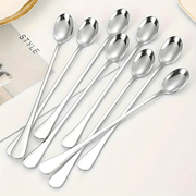 Stainless Steel Long-Handled Spoons Set for Stirring and Serving Kitchen Utensils