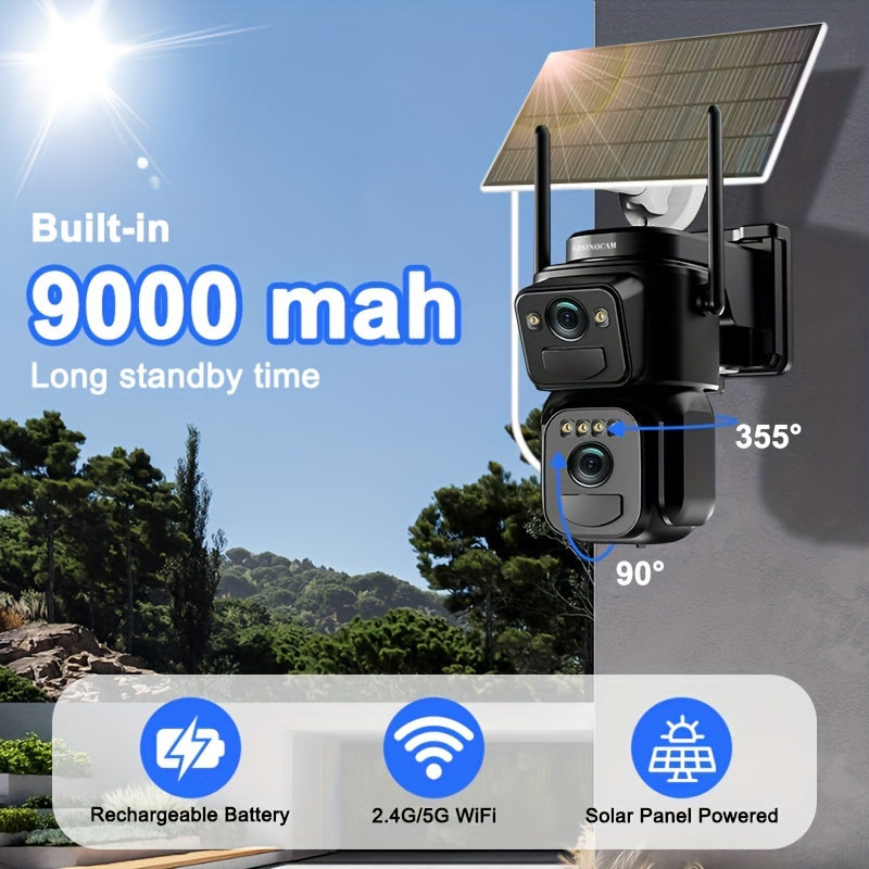 360-Degree Solar-Powered CCTV Camera with Spotlight Alarm Motion Detection Color Night Vision Two-Way Audio
