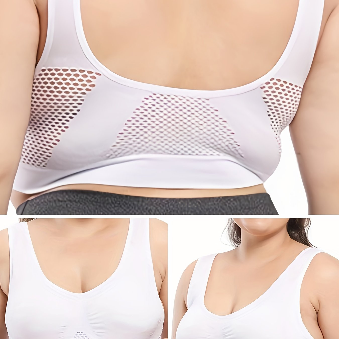 Plus Size Women's Breathable Mesh Wireless Padded Sports Bra Light Pink