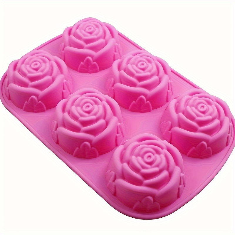 Pink Silicone Rose Cake Mold 6 Cavities Heat Resistant Baking Tool