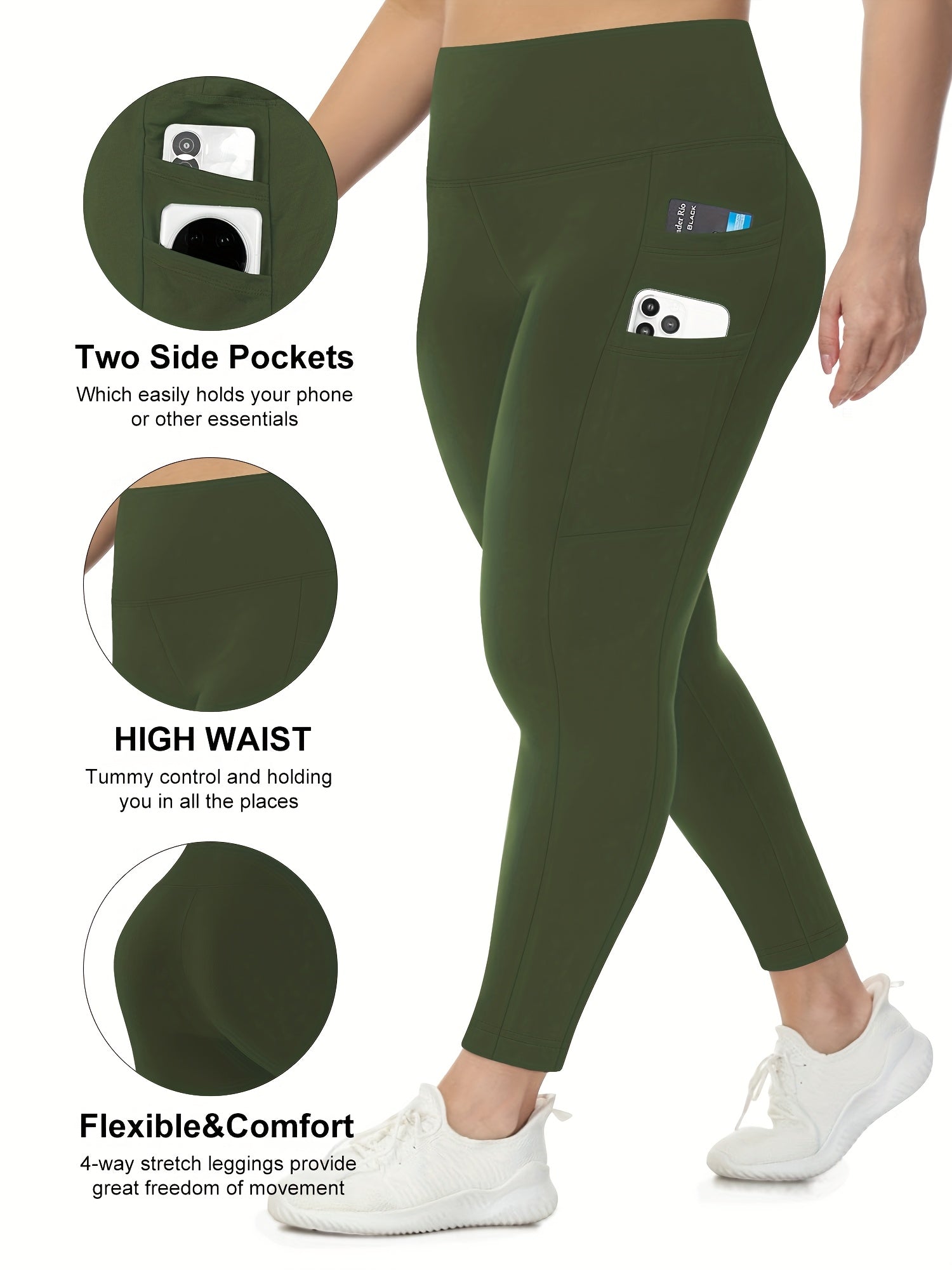 Plus Size High Waist Stretchy Leggings with Pockets for Yoga and Workout