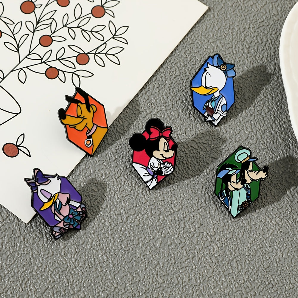 Set of 5 Cartoon Character Enamel Pins Minnie Donald Pluto Alloy Metal Badges