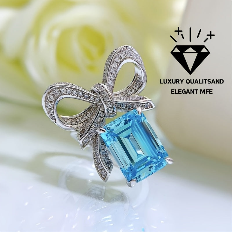 Women's Butterfly Ring with Aquamarine 9x12 Silver Gift Box