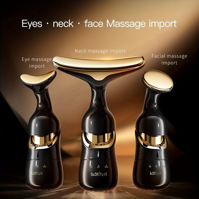 3-in-1 Facial Neck Eye Massager Oil-Free Dry Battery Powered Skin Care Device