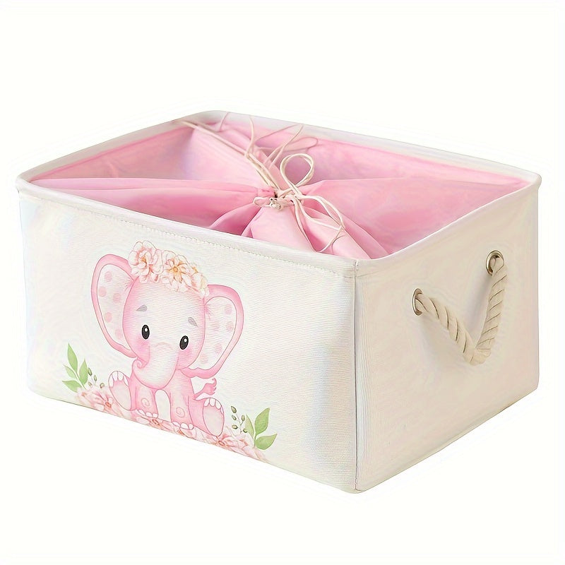 Большая складная корзина для хранения "Розовый слон" - Просторный тканевый органайзер для игрушек и одежды, корзина для детской стирки с ручками, идеальна для домашнего декора и организации.