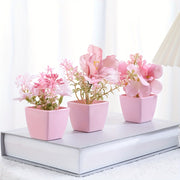 Mini Pink Artificial Plants with Faux Rose and Peach Embroidered Ball Flowers for Wedding Home Office Decor