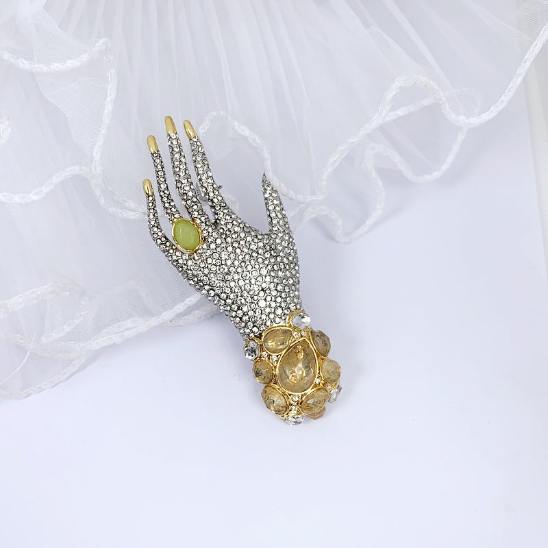 Unisex Crystal Brooch Pin with Rhinestone Accents and Heavy Industry Design