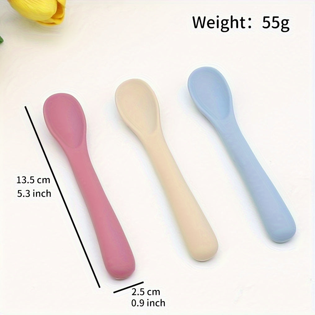 Set of 3 Blue Silicone Baby Feeding Spoons Gentle Secure for Easy Feeding