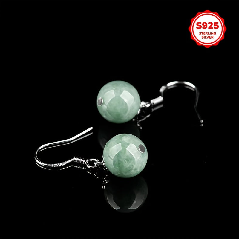 Tribal Style Dangle Earrings with Synthetic October Birthstone Jade Sterling Silver Plated Fashionable Imitation Jade Pendant