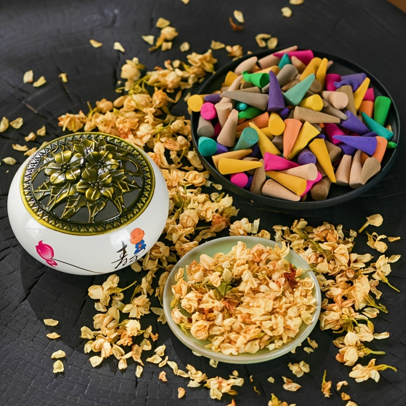 61-Piece Aromatherapy Incense Cones Set with Jasmine Rose Mint Lavender Sandalwood