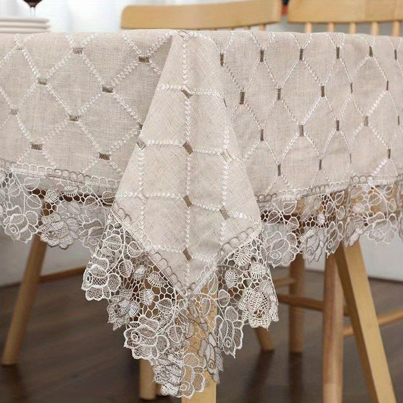 Plaid Lace Macrame Tablecloth Waterproof Stain-Resistant Washable for Picnic Wedding Party
