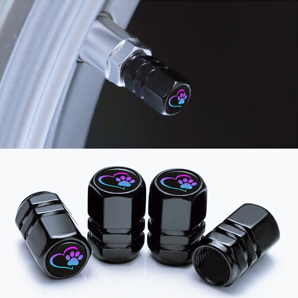 4PCS Tire Valve Covers Auto Car Truck SUV Motorcycle Colorful Footprint