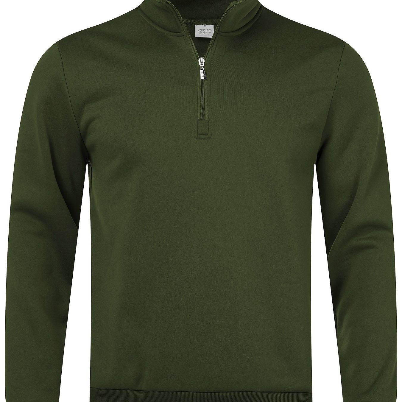 Men's Slim Fit Black Fleece Pullover with Quarter Zip Mock Neck Casual Long Sleeve Polyester