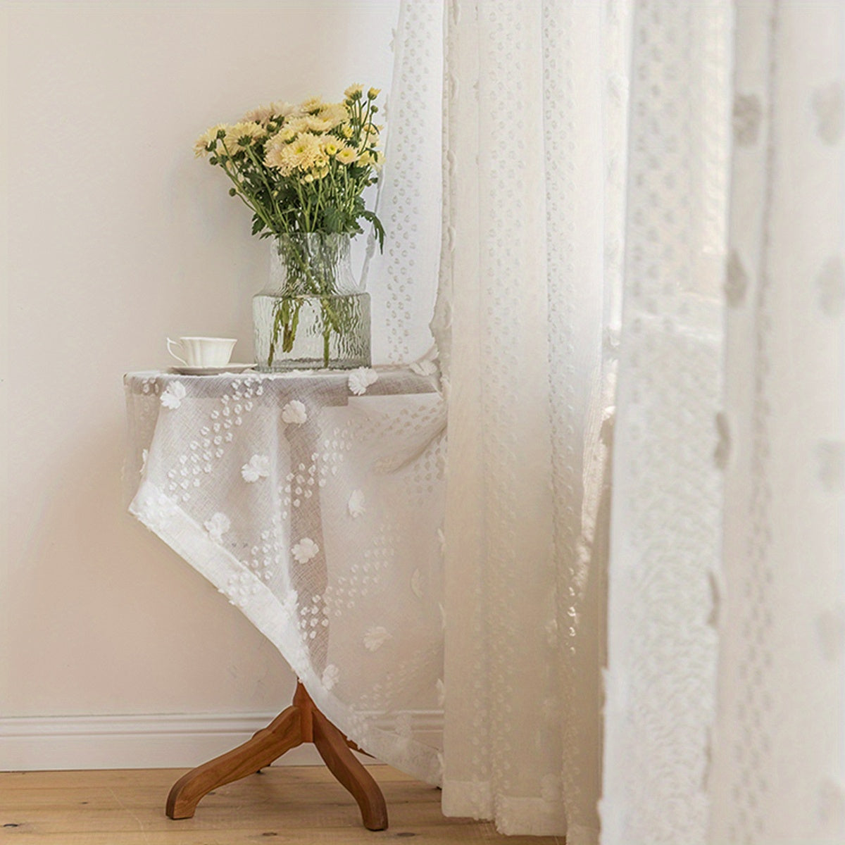 French Pastoral White Gauze Curtain 1 Piece for Bay Window Living Room Bedroom