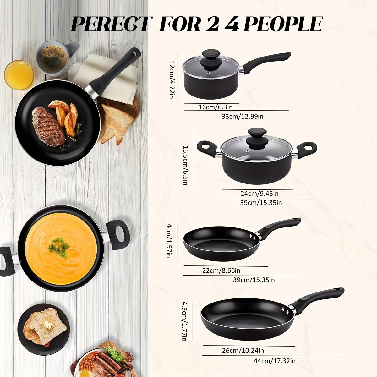 Juego de utensilios de cocina de cerámica antiadherente de 6 piezas con olla de stock, sartenes y tapas para cocinas de inducción y gas