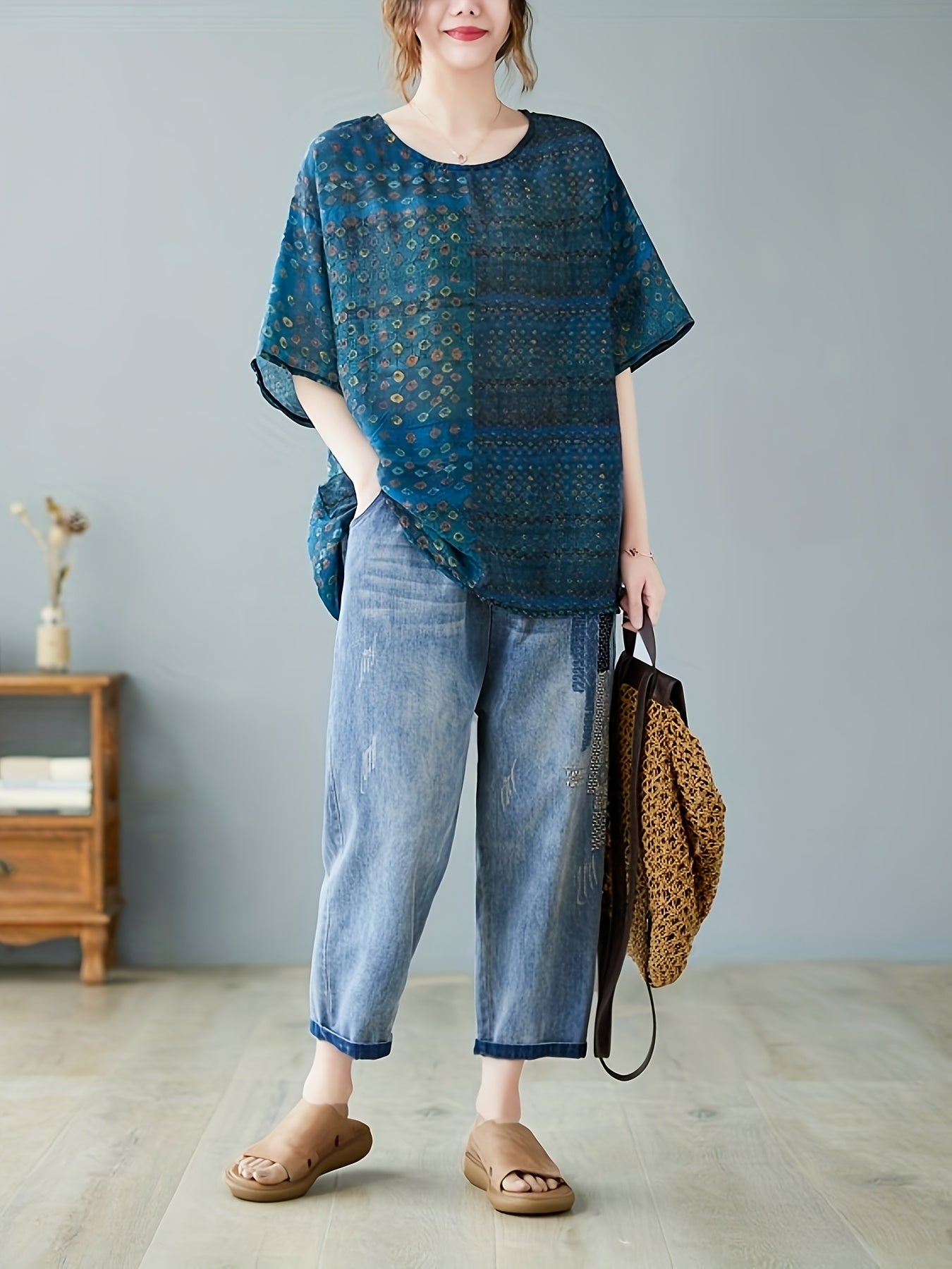 Women's Plus Size Short Sleeve T-Shirt Lightweight Polyester Vibrant Tribal Print