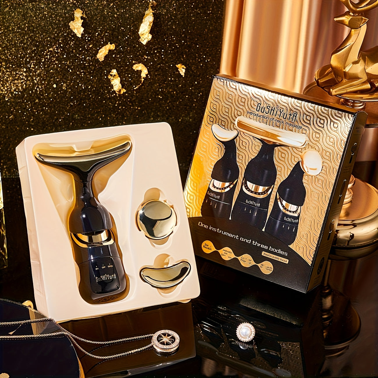 Vibration Massager Set for Face Neck and Eye Care with Interchangeable Heads in Gift Box