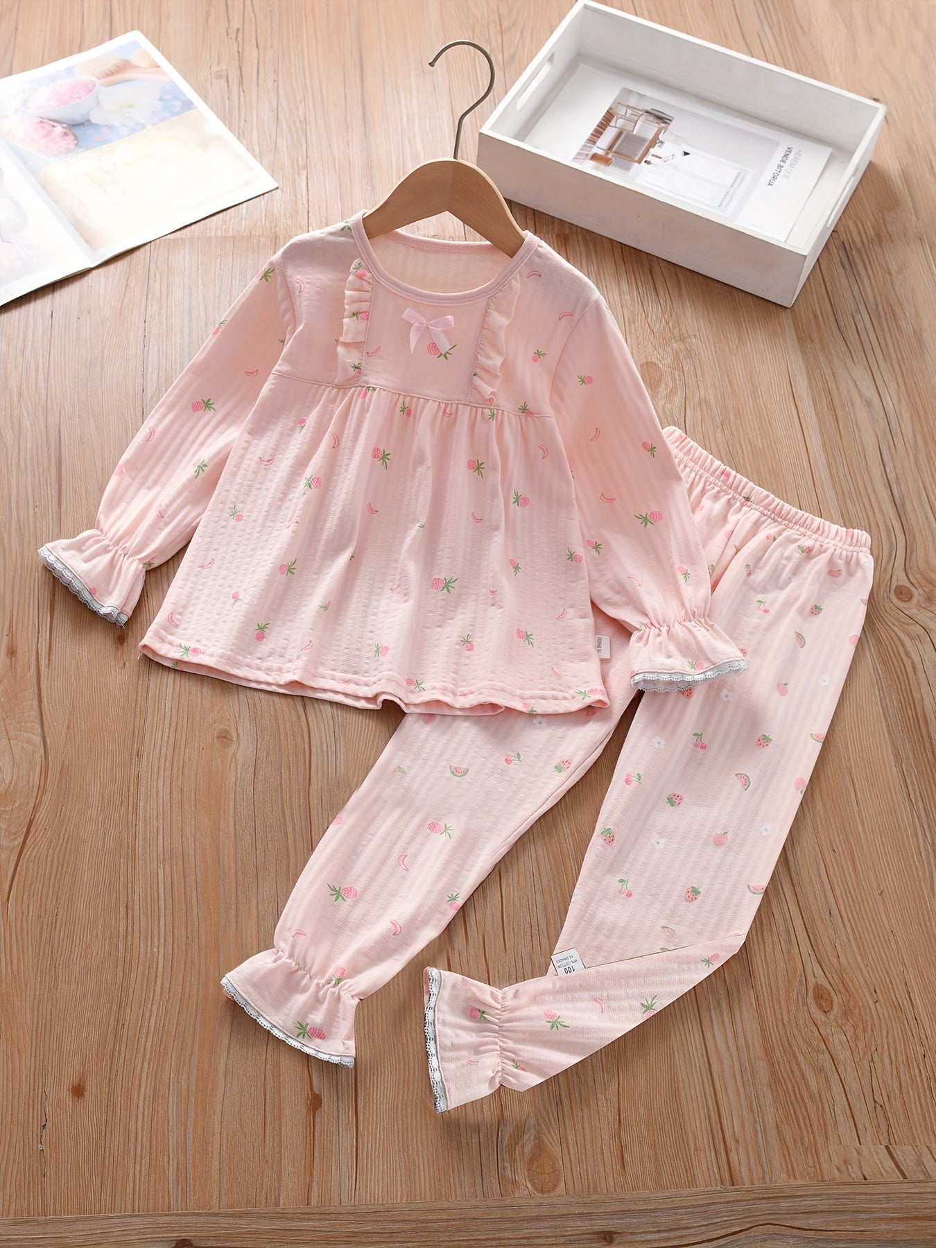 Girls' Cotton Outfit Set with Bow Detail for Spring Summer Fall Activities