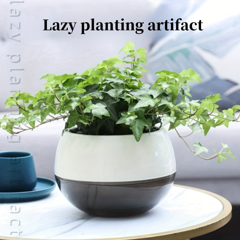 Modern Self-Watering Planter Round Plastic Indoor Outdoor Low-Maintenance