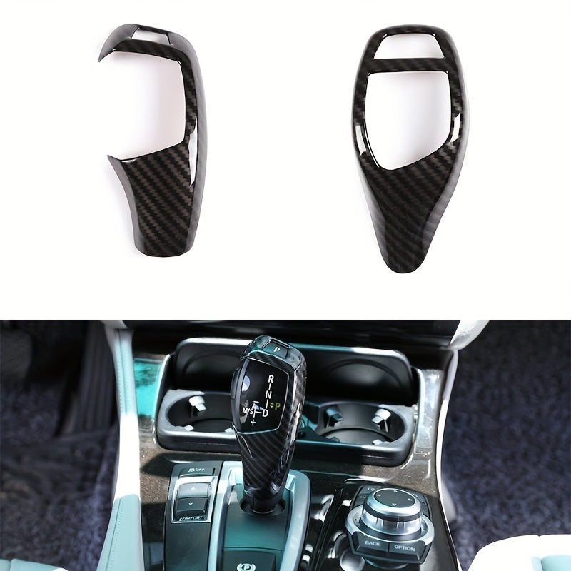 Car Carbon Fiber Look Gear Shift Panel and Knob Cover for BMW Vehicles