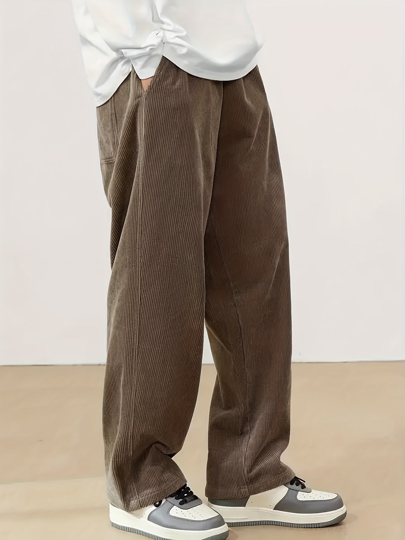 Men's Casual Corduroy Pants with Drawstring Waist for Outdoor and Commuting