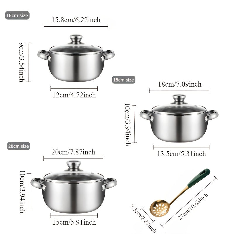 Stainless Steel Cookware Set 6-7 Pieces with Stockpot and Glass Lid Non-Stick Heat Resistant